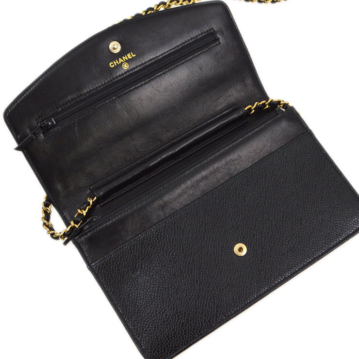 Chanel 2000-2001 Black Caviar WOC Chain Shoulder Wallet Bag