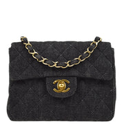 Chanel 2000-2001 Black Denim Mini Classic Square Flap Shoulder Bag 17