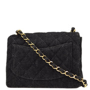 Chanel 2000-2001 Black Denim Mini Classic Square Flap Shoulder Bag 17