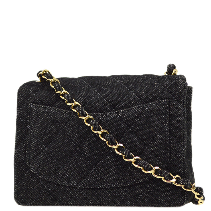 Chanel 2000-2001 Black Denim Mini Classic Square Flap Shoulder Bag 17