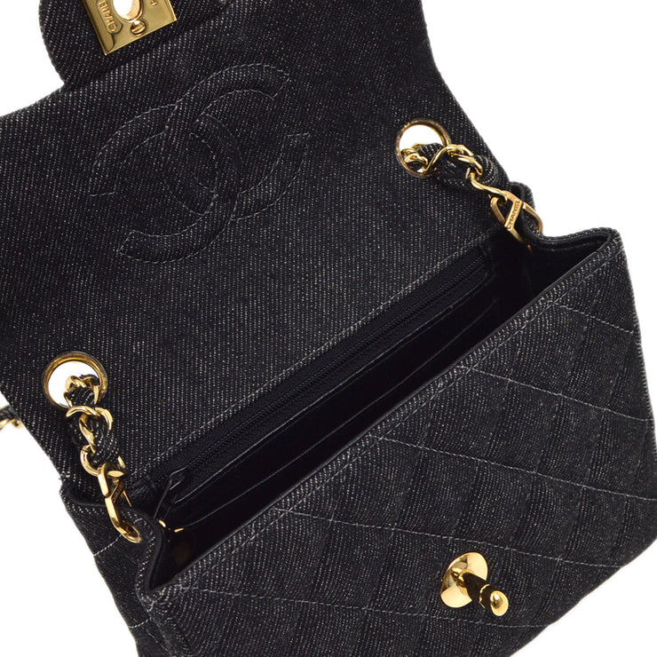 Chanel 2000-2001 Black Denim Mini Classic Square Flap Shoulder Bag 17