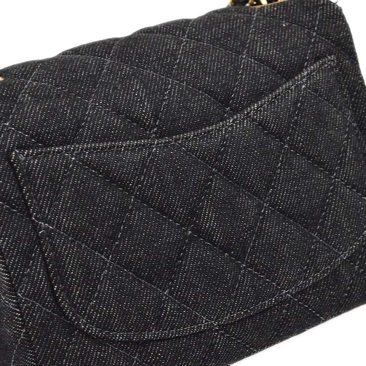 Chanel 2000-2001 Black Denim Mini Classic Square Flap Shoulder Bag 17