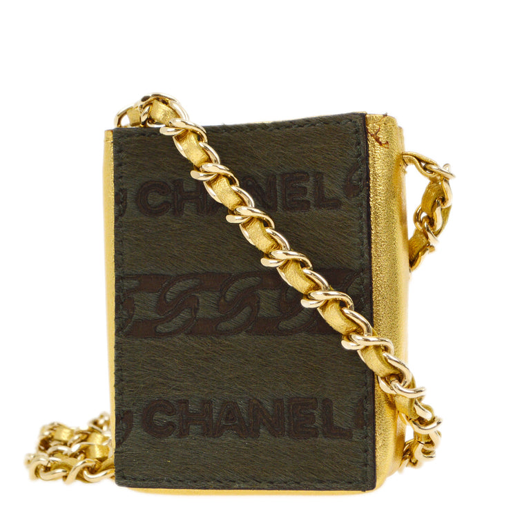 Chanel 2000-2001 Khaki Chain Shoulder Cigarette Case Small Good