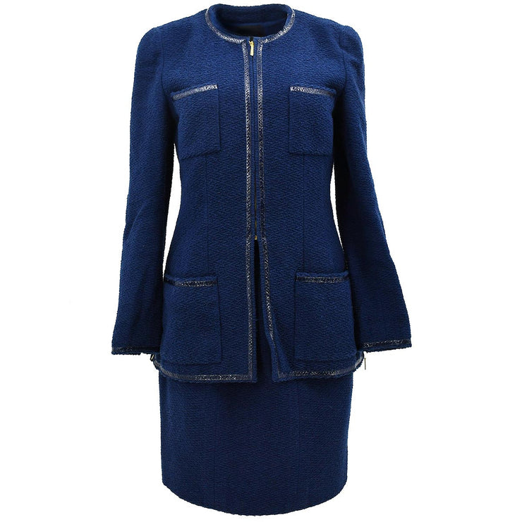 Chanel Setup Suit Jacket Skirt Navy 95P #40