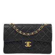 Chanel 1989-1991 Black Lambskin Small Classic Double Flap Shoulder Bag