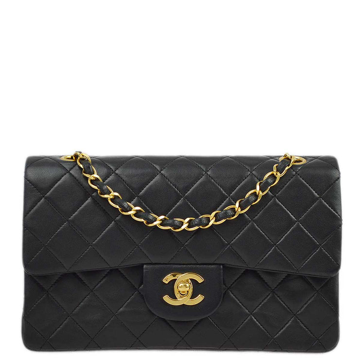 Chanel 1989-1991 Black Lambskin Small Classic Double Flap Shoulder Bag