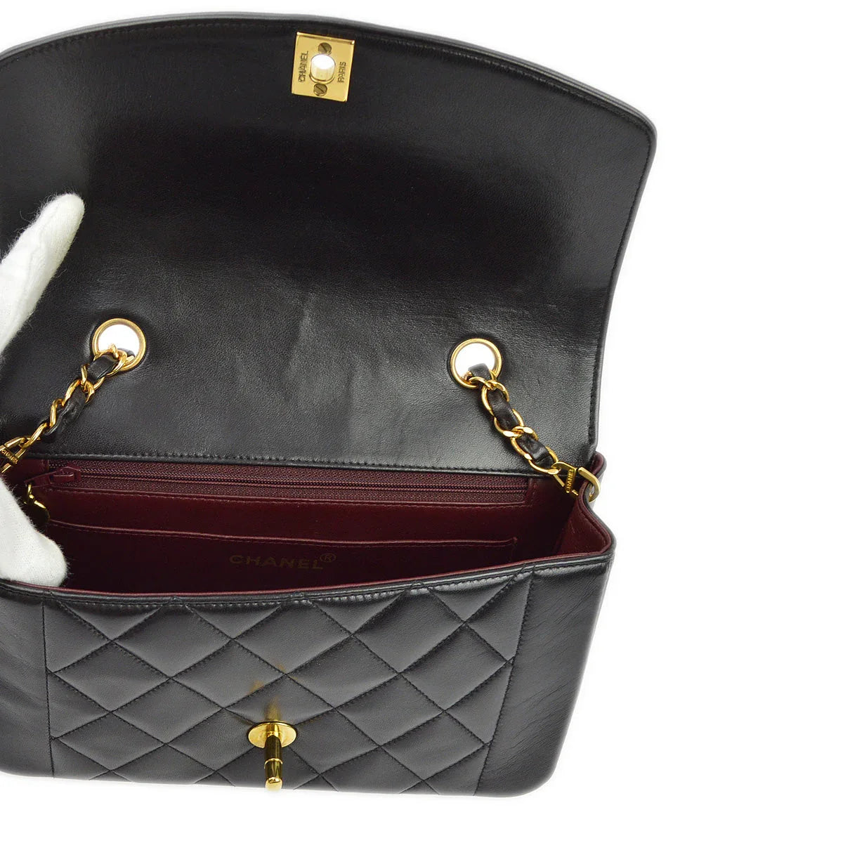 Chanel 1994-1996 Black Lambskin Small Diana Shoulder Bag