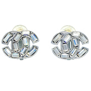 Chanel CC Rhinestone Earrings Clip-On Silver 01P