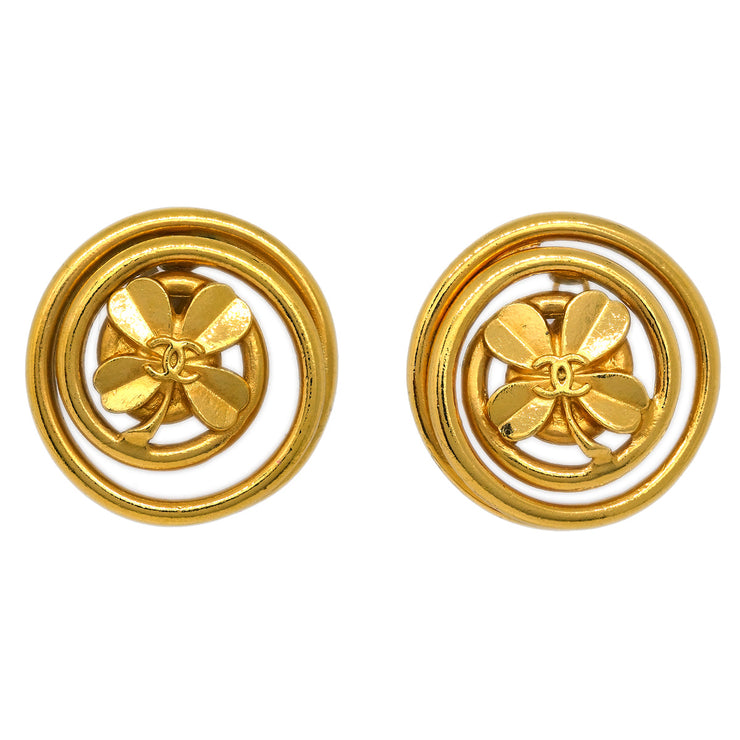 Chanel Button Clover Earrings Clip-On Gold 29