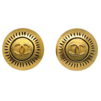 Chanel Button Earrings Clip-On Gold 96C