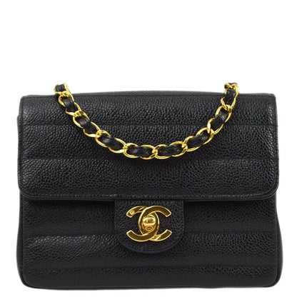 Chanel * 1994-1996 Black Caviar Mini Classic Square Flap Shoulder Bag 17