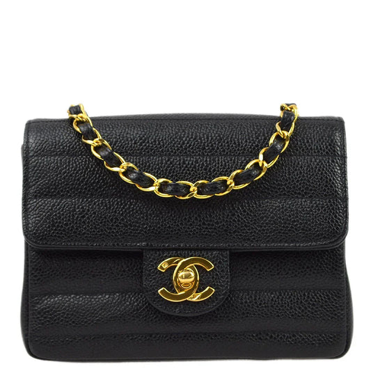 Chanel * 1994-1996 Black Caviar Mini Classic Square Flap Shoulder Bag 17