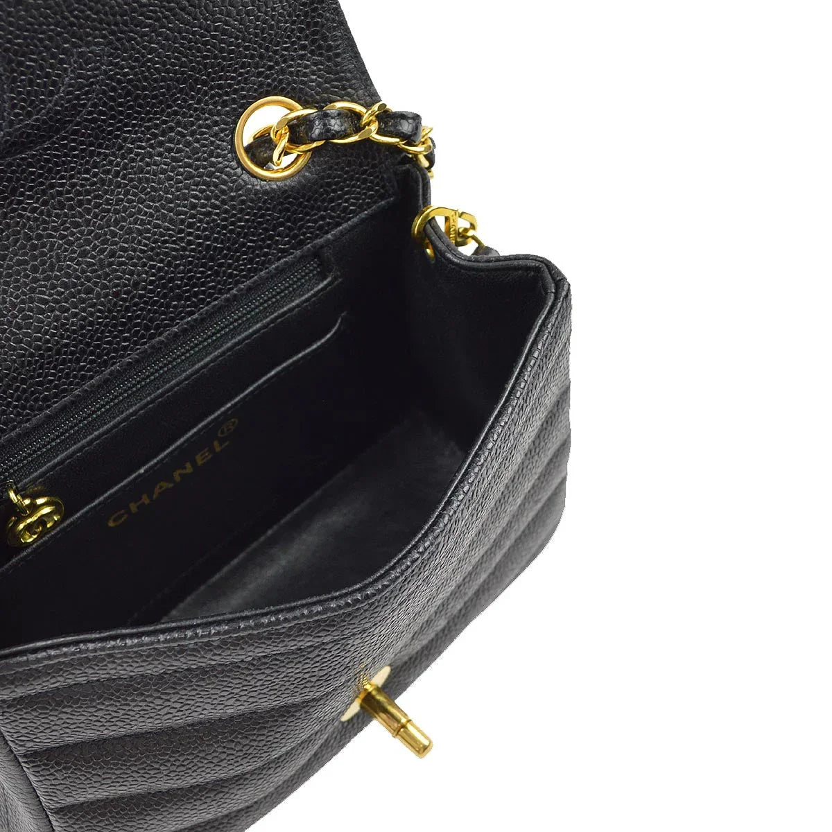 Chanel * 1994-1996 Black Caviar Mini Classic Square Flap Shoulder Bag 17