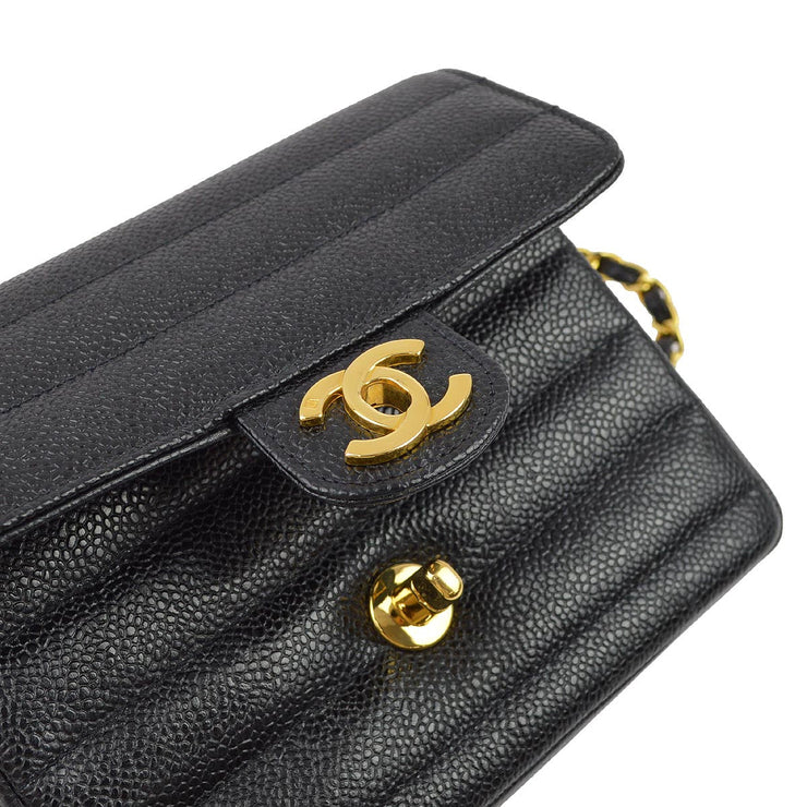 Chanel * 1994-1996 Black Caviar Mini Classic Square Flap Shoulder Bag 17