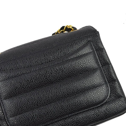 Chanel * 1994-1996 Black Caviar Mini Classic Square Flap Shoulder Bag 17