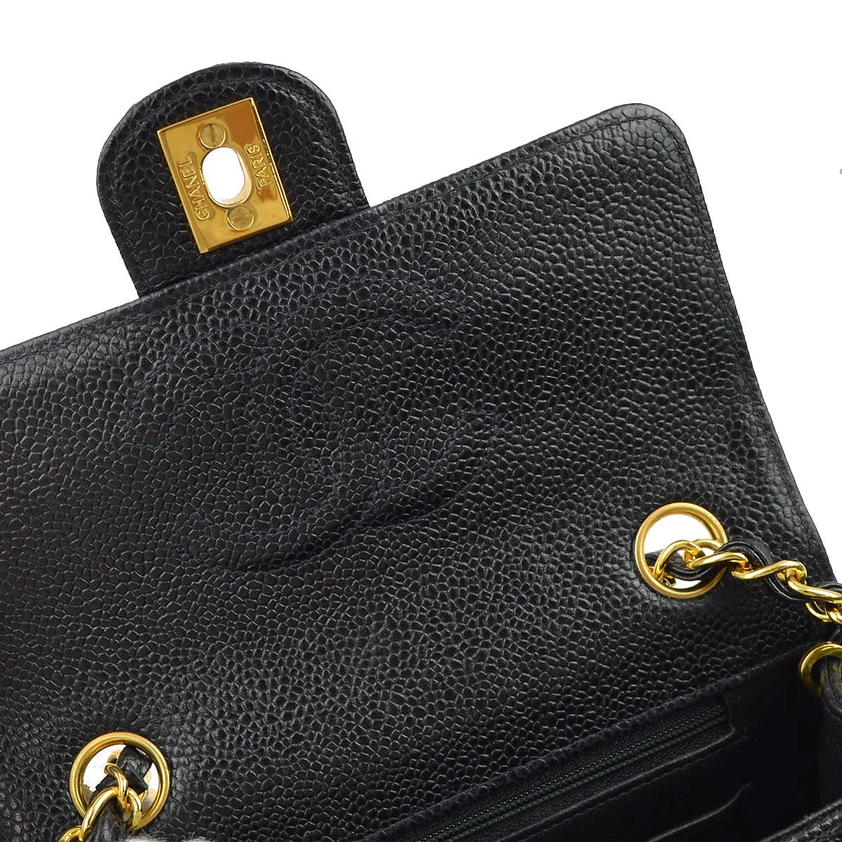 Chanel * 1994-1996 Black Caviar Mini Classic Square Flap Shoulder Bag 17