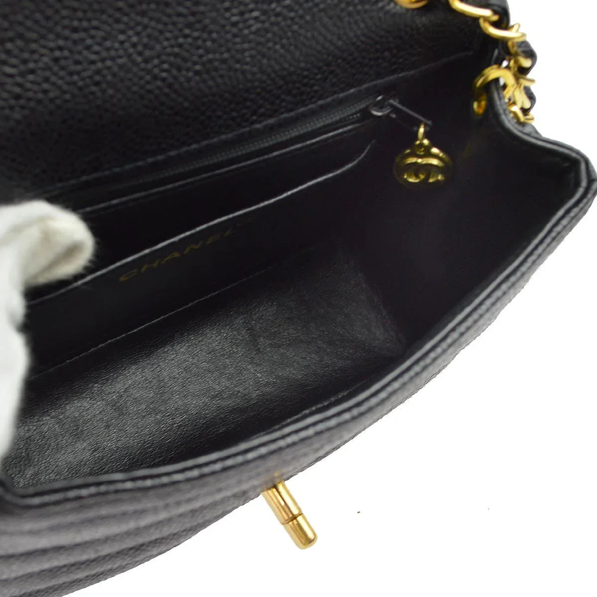 Chanel * 1994-1996 Black Caviar Mini Classic Square Flap Shoulder Bag 17
