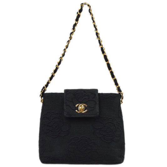 Chanel 1997-1999 Black Canvas Camelia Chain Handbag