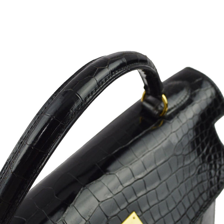 Hermes * 1992 Black Porosus Kelly 32 Sellier 2way Shoulder Handbag