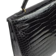 Hermes * 1992 Black Porosus Kelly 32 Sellier 2way Shoulder Handbag