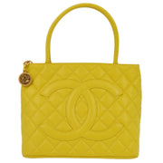 Chanel 2001-2003 Yellow Caviar Medallion Tote Handbag