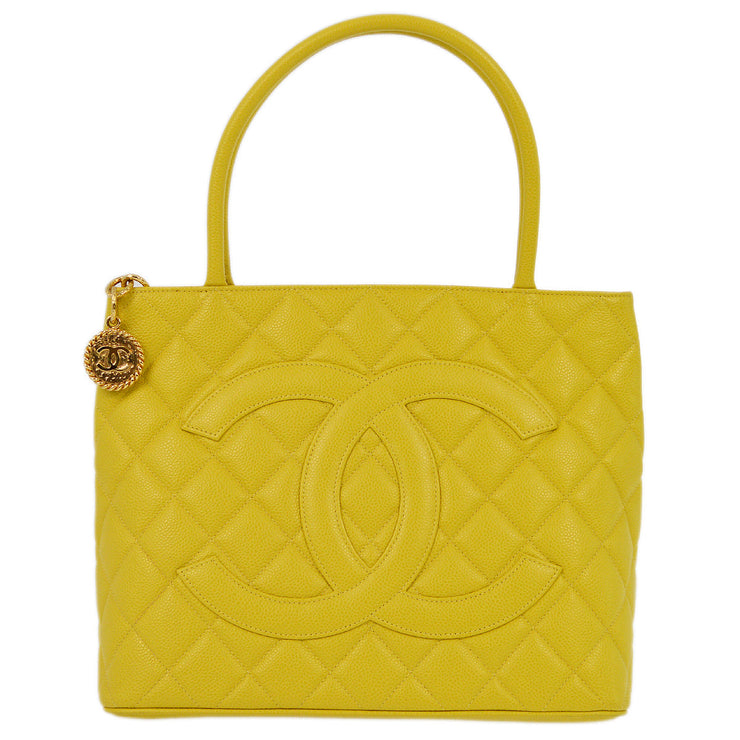 Chanel 2001-2003 Yellow Caviar Medallion Tote Handbag