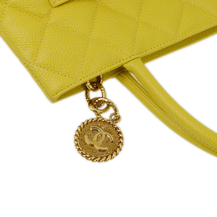 Chanel 2001-2003 Yellow Caviar Medallion Tote Handbag