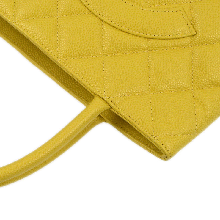 Chanel 2001-2003 Yellow Caviar Medallion Tote Handbag