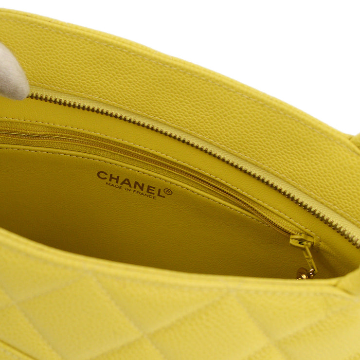 Chanel 2001-2003 Yellow Caviar Medallion Tote Handbag