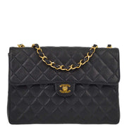 Chanel 2000-2001 Black Caviar Jumbo Classic Flap Shoulder Bag