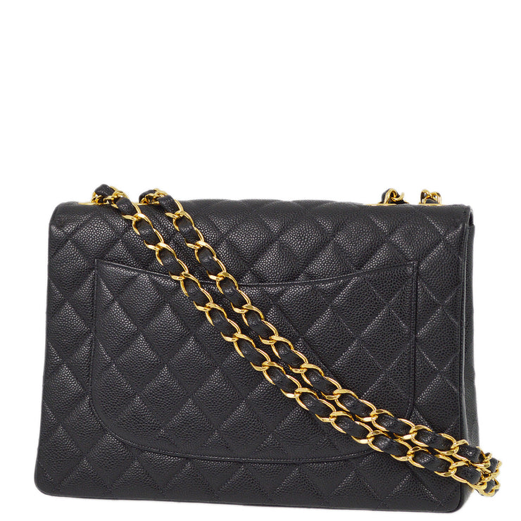 Chanel 2000-2001 Black Caviar Jumbo Classic Flap Shoulder Bag