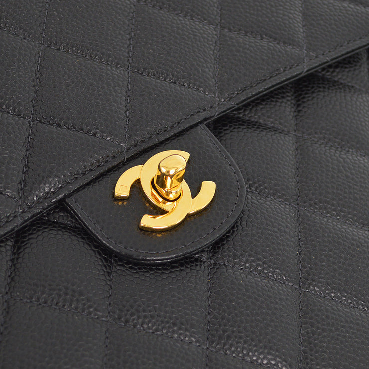 Chanel 2000-2001 Black Caviar Jumbo Classic Flap Shoulder Bag