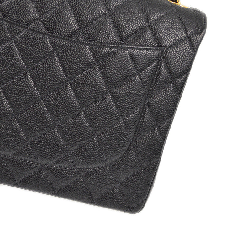 Chanel 2000-2001 Black Caviar Jumbo Classic Flap Shoulder Bag