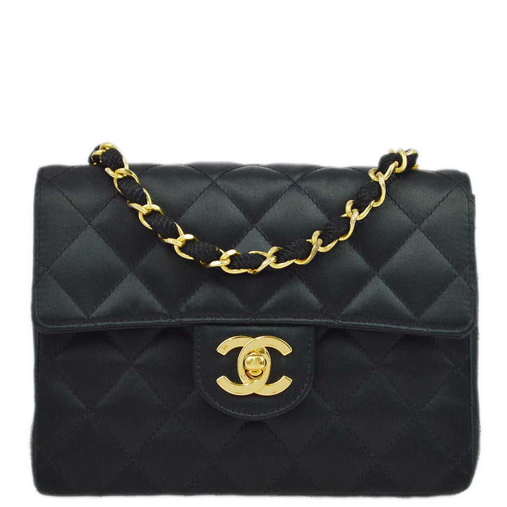 Chanel 1989-1991 Black Satin Mini Classic Square Flap Shoulder Bag 17