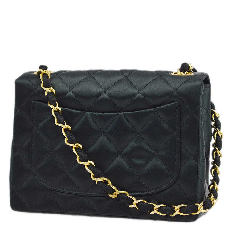 Chanel 1989-1991 Black Satin Mini Classic Square Flap Shoulder Bag 17