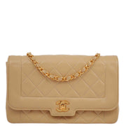 Chanel 1989-1991 Beige Lambskin Border Flap Shoulder Bag Medium