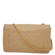 Chanel 1989-1991 Beige Lambskin Border Flap Shoulder Bag Medium