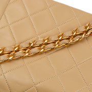 Chanel 1989-1991 Beige Lambskin Border Flap Shoulder Bag Medium