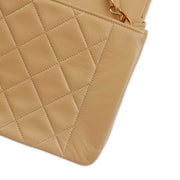 Chanel 1989-1991 Beige Lambskin Border Flap Shoulder Bag Medium