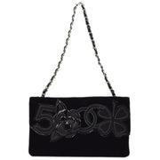 Chanel 2005-2006 Black Velvet Camelia Single Chain Shoulder Bag