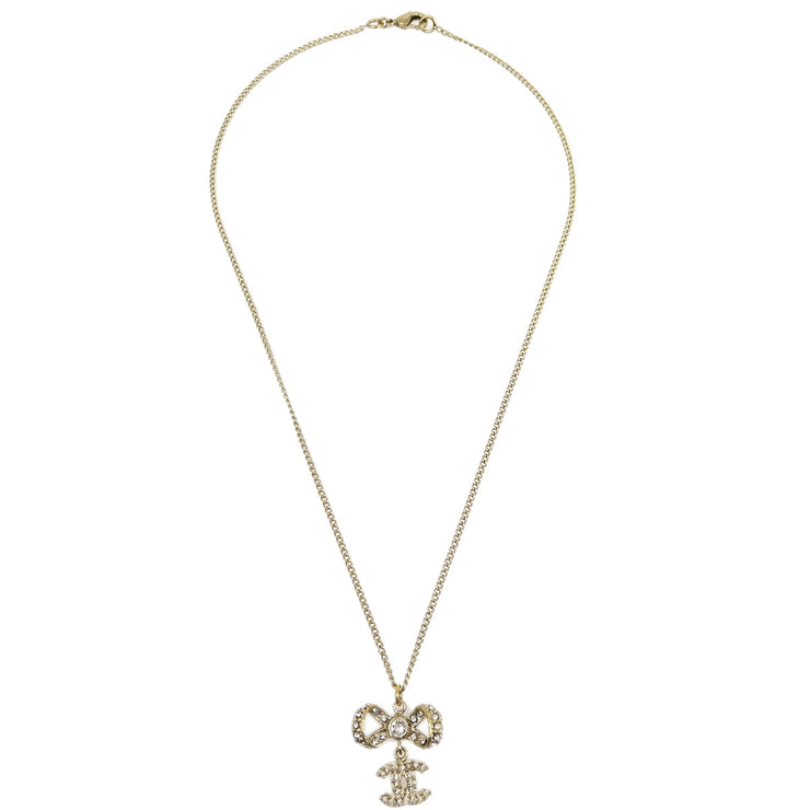 Chanel CC Chain Pendant Necklace Rhinestone Gold B14P