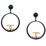 Chanel Hoop Dangle Earrings Clip-On Black 93P