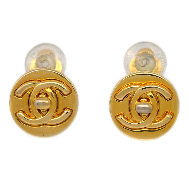 Chanel CC Turnlock Button Earrings Gold Clip-On 97A