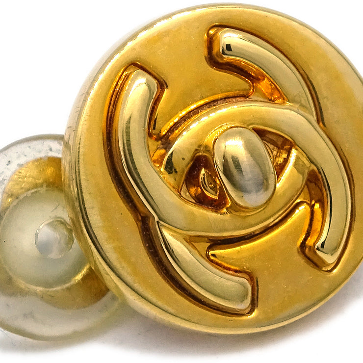 Chanel CC Turnlock Button Earrings Gold Clip-On 97A