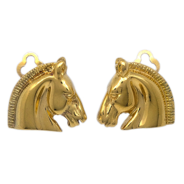 Hermes Bijouterie Fantaisie Horse Head Earrings Clip-On Gold