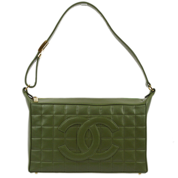 Chanel 2000-2001 Green Lambskin Choco Bar Shoulder Bag