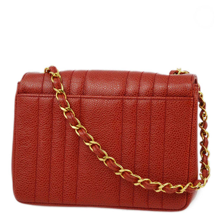 Chanel 1991-1994 Red Caviar Mademoiselle Mini Classic Square Flap Bag 17