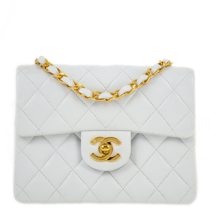 Chanel 1994-1996 White Lambskin Mini Classic Square Flap Shoulder Bag 17