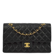 Chanel 1997-1999 Black Lambskin Medium Classic Double Flap Shoulder Bag