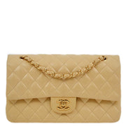 Chanel 2004-2005 Beige Lambskin Medium Classic Double Flap Shoulder Bag